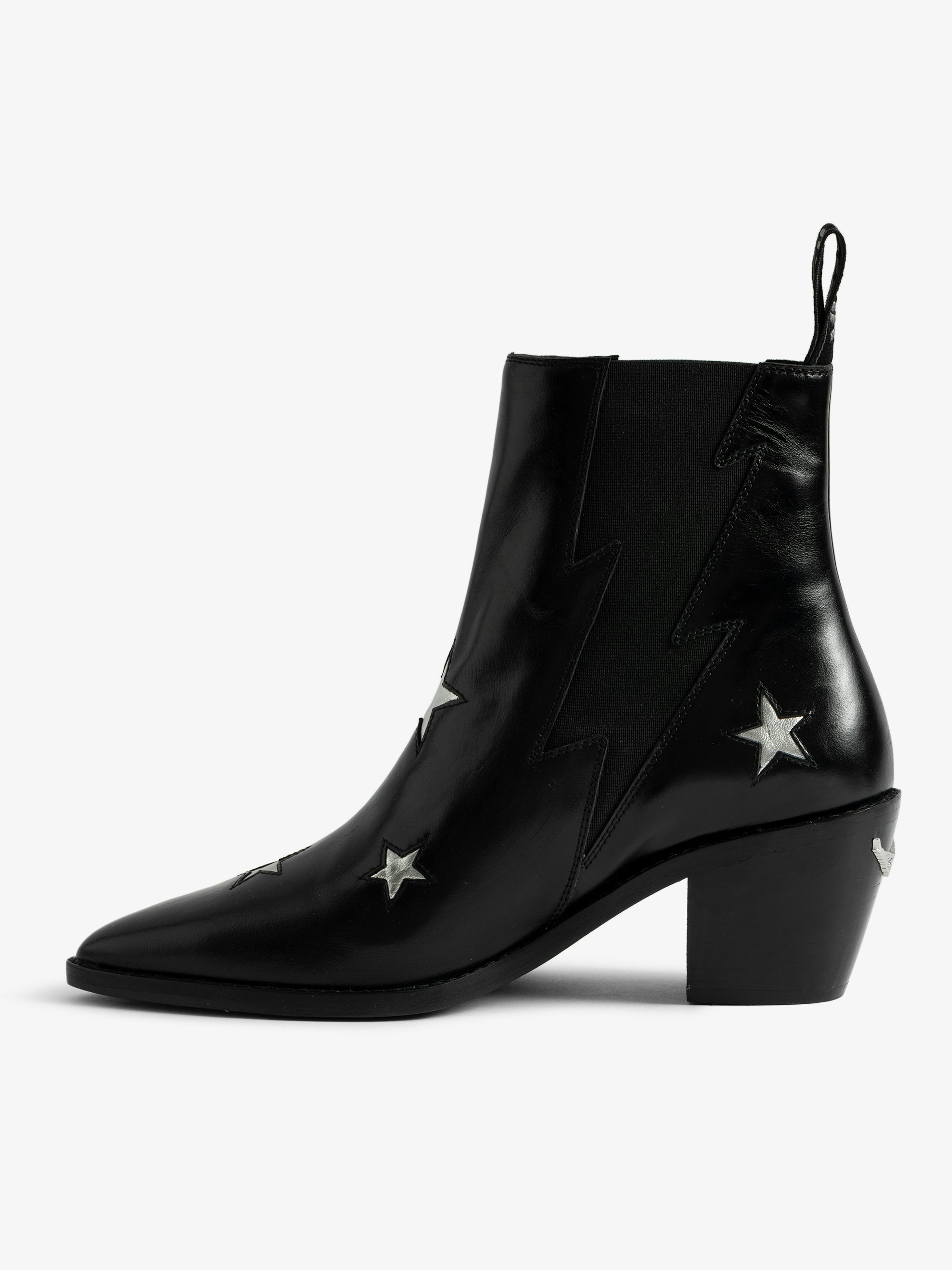 Tyler Stars Vintage Patent Ankle Boots - Ankle boots in vintage-effect leather adorned with stars and a lightning-shaped elastic.